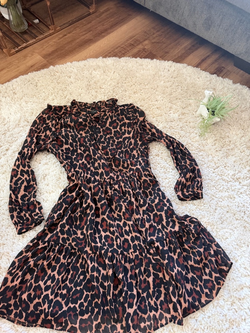 J. Crew Black and Rust Animal Print flowy cute midi stylish going out dress with